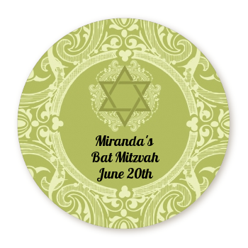 Jewish Star of David Sage Green - Round Personalized Bar / Bat Mitzvah Sticker Labels