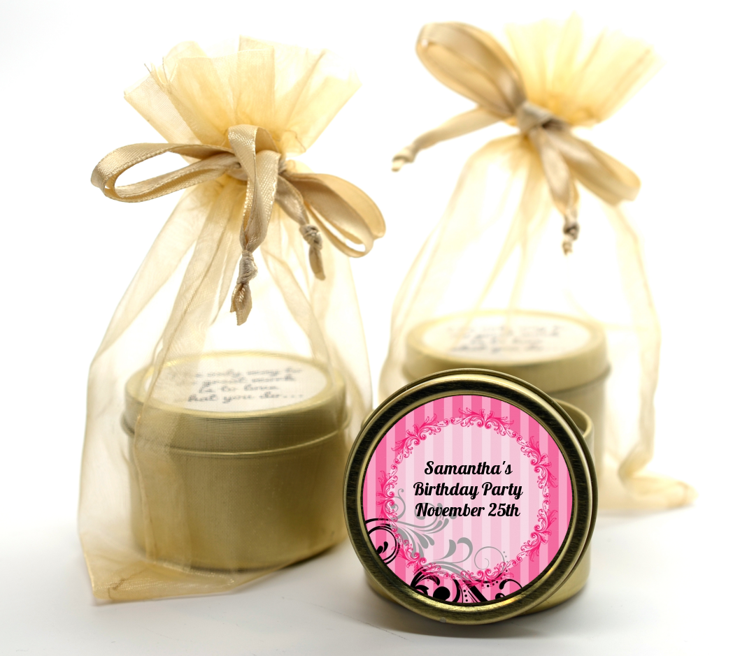 Juicy Couture Inspired - Birthday Party Gold Tin Candle Favors