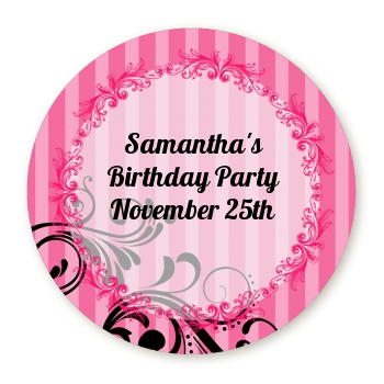 Juicy Couture Inspired - Round Personalized Birthday Party Sticker Labels
