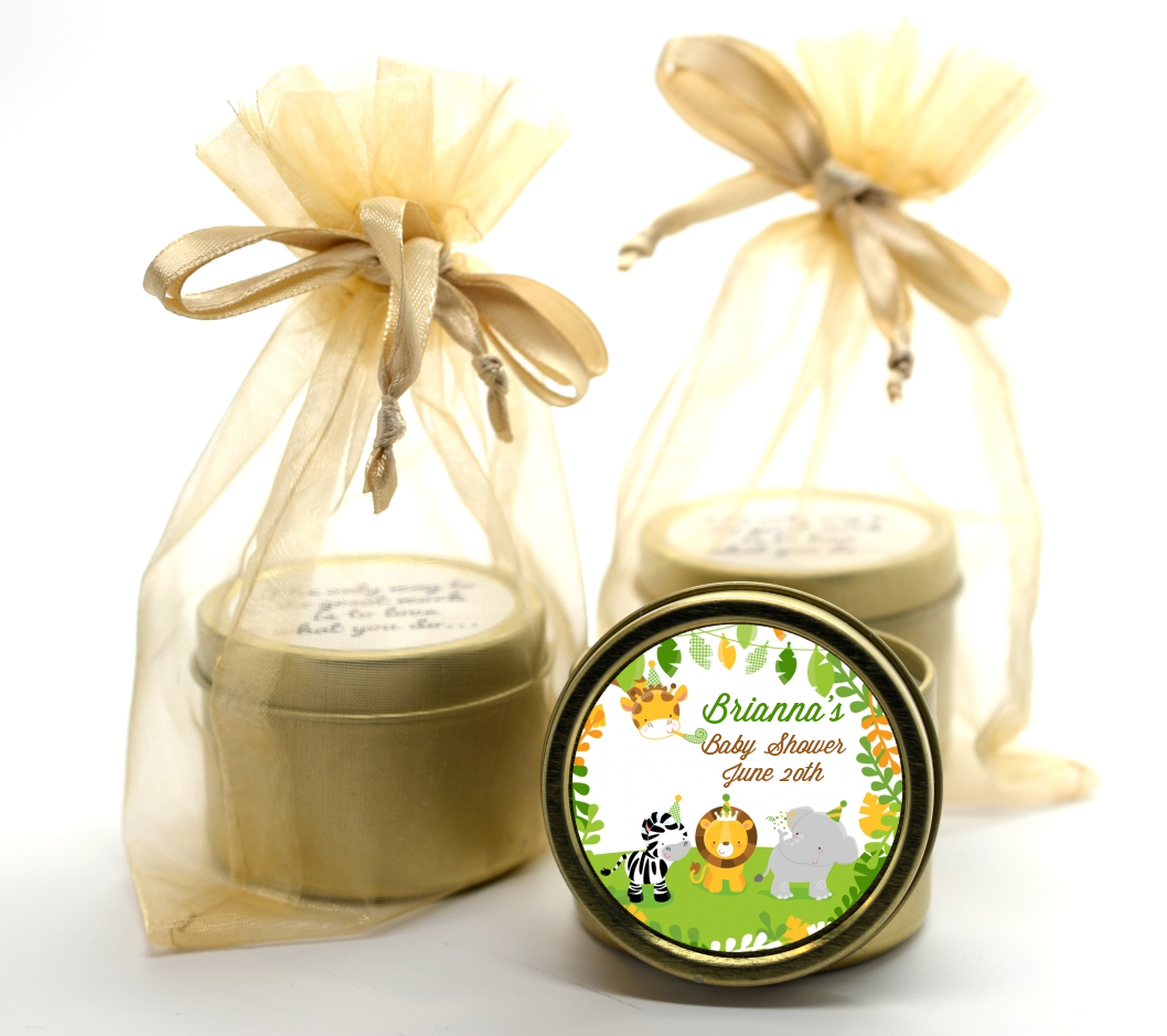 Jungle Party - Baby Shower Gold Tin Candle Favors