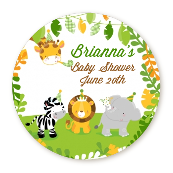 Jungle Party - Round Personalized Baby Shower Sticker Labels