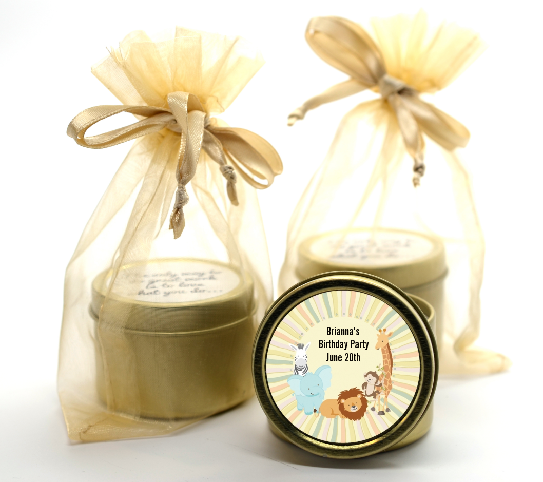 Jungle Safari Party - Baby Shower Gold Tin Candle Favors