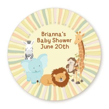 Jungle Safari Party - Round Personalized Baby Shower Sticker Labels