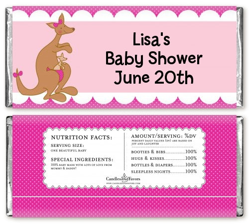 Kangaroo Pink - Personalized Baby Shower Candy Bar Wrappers