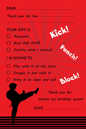 Karate Kid - Birthday Party Fill In Thank You Cards