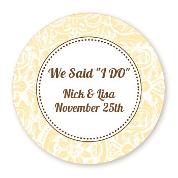 Pale Yellow & Brown - Round Personalized Bridal Shower Sticker Labels