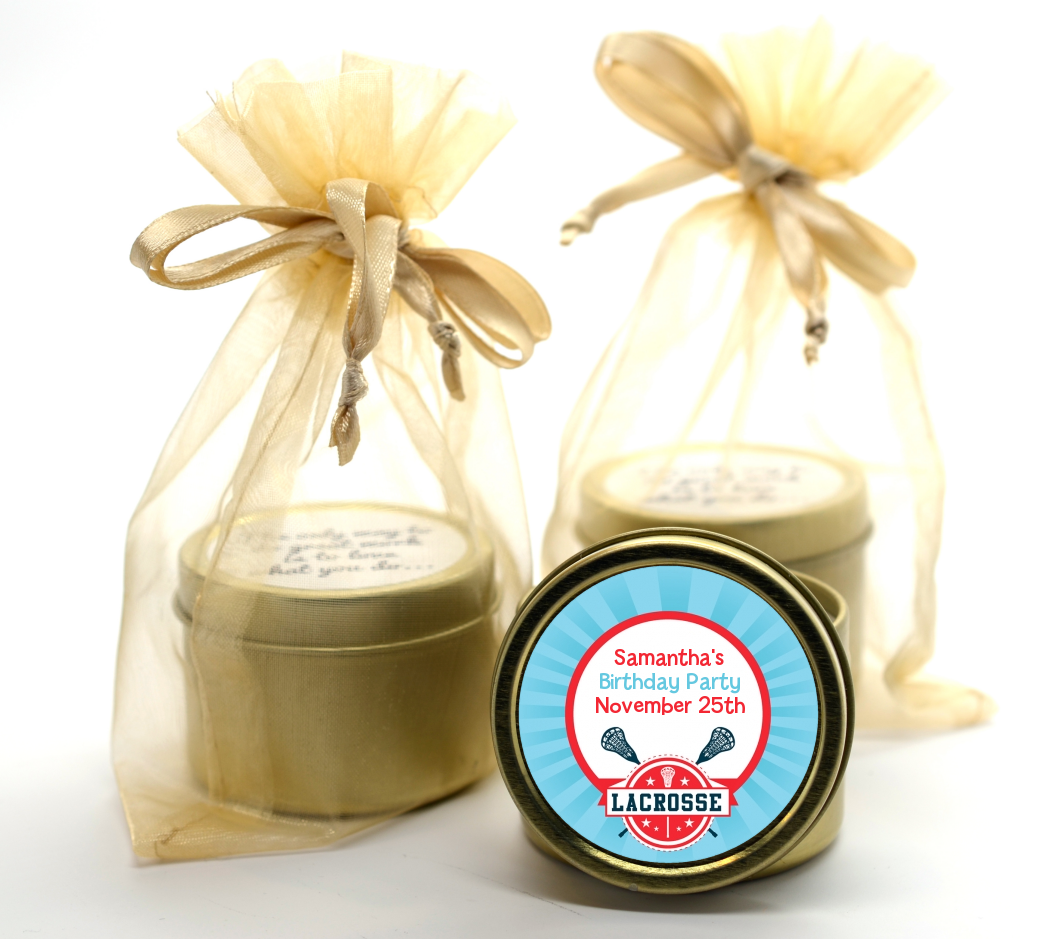 Lacrosse - Birthday Party Gold Tin Candle Favors