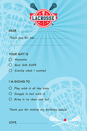 Lacrosse - Birthday Party Fill In Thank You Cards