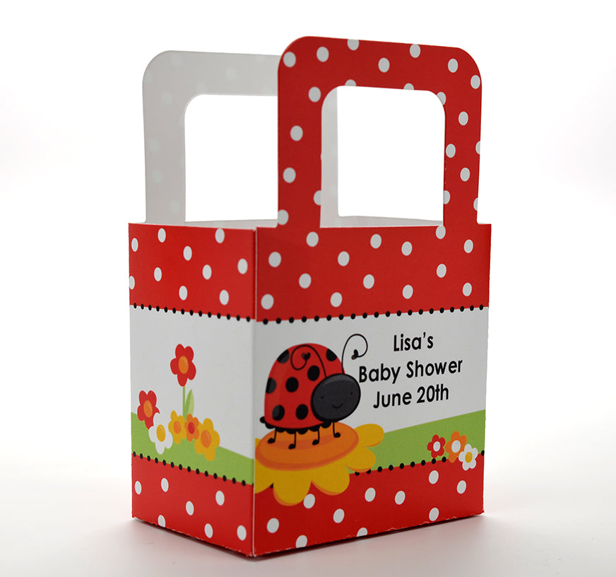 Modern Ladybug Red - Personalized Baby Shower Favor Boxes