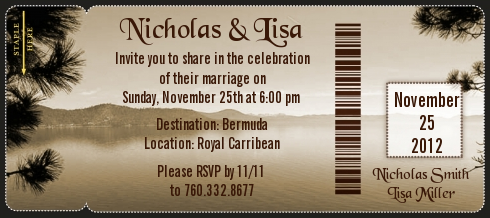Lake Tahoe - Bridal Shower Destination Boarding Pass Invitations