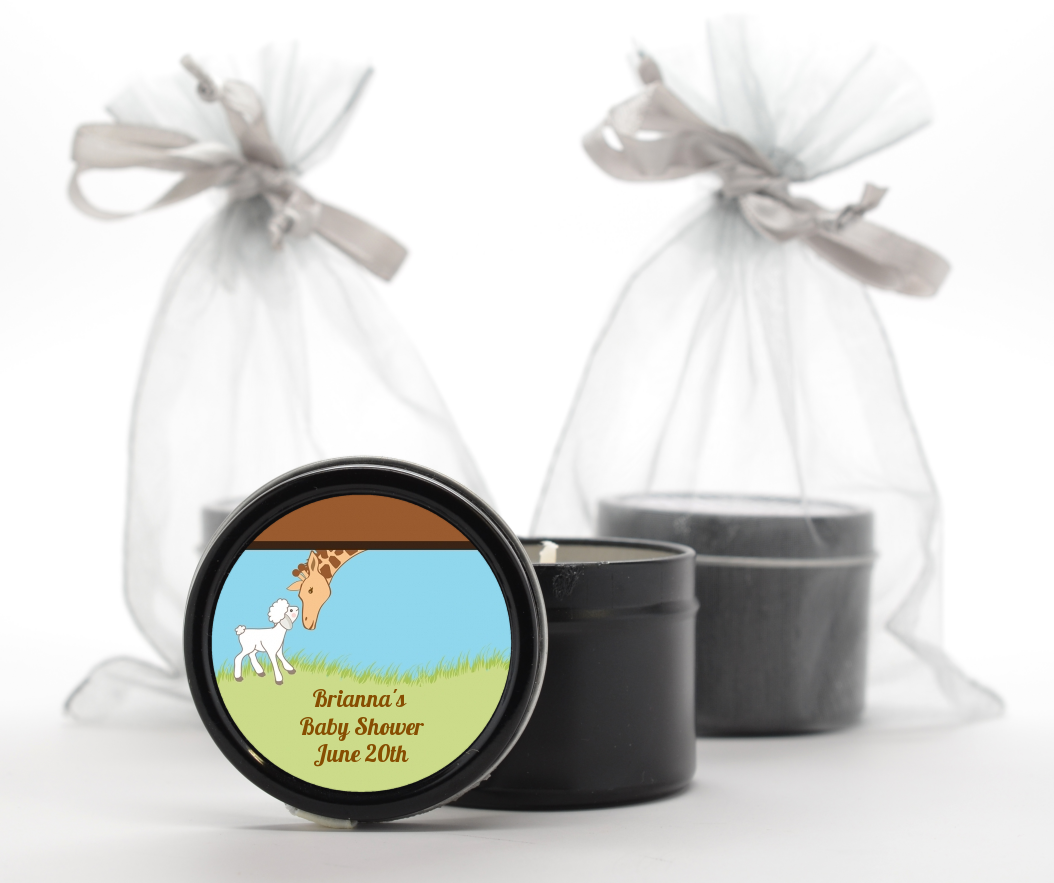 Lamb & Giraffe - Baby Shower Black Candle Tin Favors