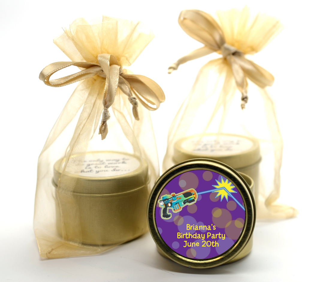 Laser Tag - Birthday Party Gold Tin Candle Favors