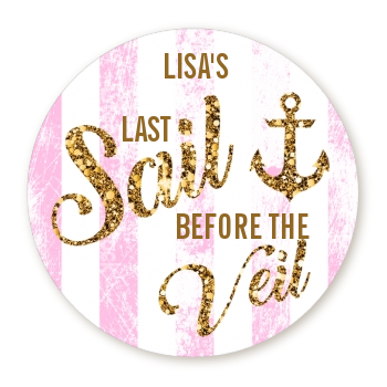 Last Sail Before The Veil Glitter - Round Personalized Bridal Shower Sticker Labels