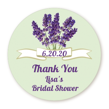 Lavender Flowers - Round Personalized Bridal Shower Sticker Labels