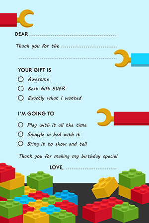 Building Blocks - Birthday Party Fill In Thank You Cards