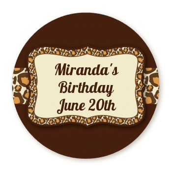 Leopard Brown - Round Personalized Birthday Party Sticker Labels