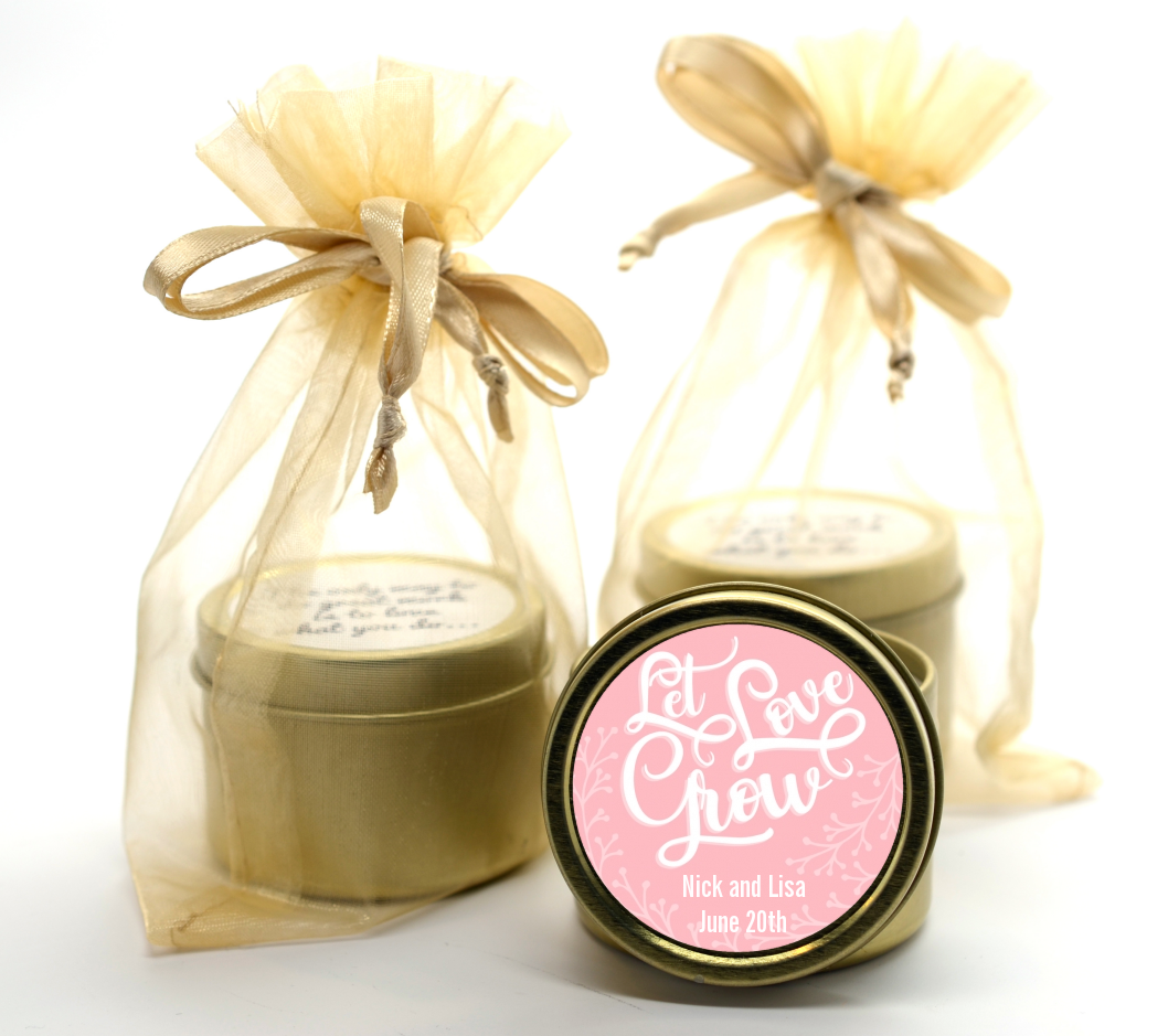 Let Love Grow - Bridal Shower Gold Tin Candle Favors