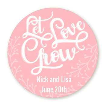 Let Love Grow - Round Personalized Bridal Shower Sticker Labels