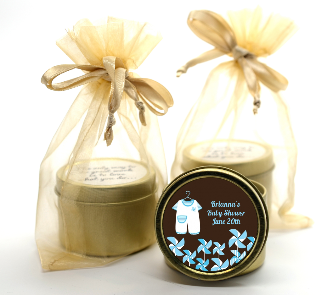 Little Boy Outfit - Baby Shower Gold Tin Candle Favors