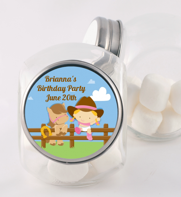 Little Cowgirl - Personalized Birthday Party Candy Jar