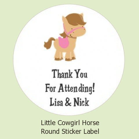 Little Cowgirl Horse - Round Personalized Baby Shower Sticker Labels