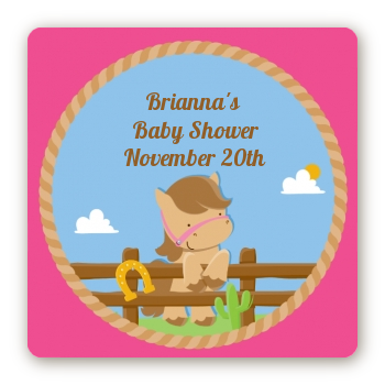 Little Cowgirl Horse - Square Personalized Baby Shower Sticker Labels