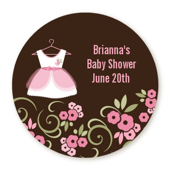 Little Girl Outfit - Round Personalized Baby Shower Sticker Labels