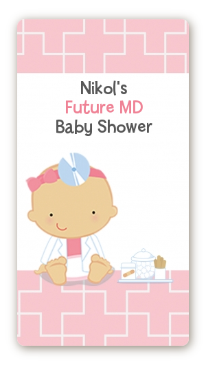 Little Girl Doctor On The Way - Custom Rectangle Baby Shower Sticker/Labels