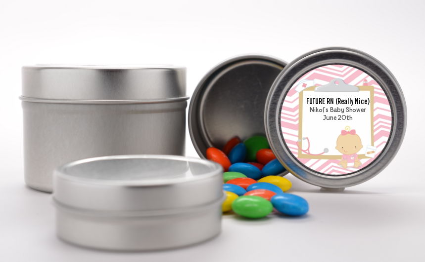 Little Girl Nurse On The Way - Custom Baby Shower Favor Tins