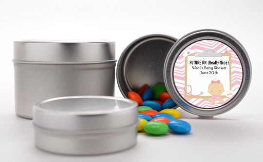 Little Girl Nurse On The Way - Custom Baby Shower Favor Tins