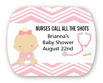 Little Girl Nurse On The Way - Personalized Baby Shower Rounded Corner Stickers