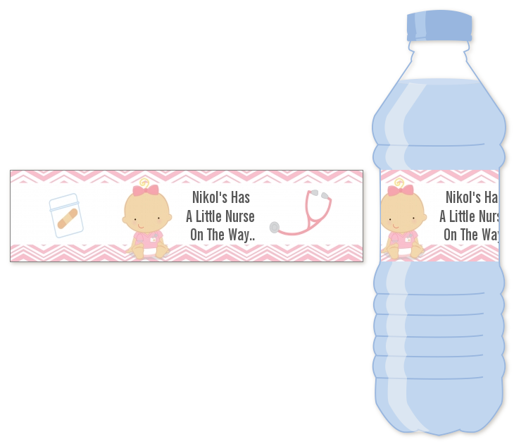 Little Girl Nurse On The Way - Personalized Baby Shower Water Bottle Labels