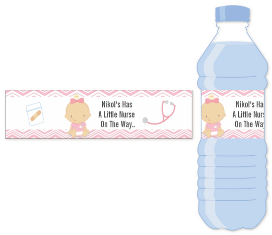 Little Girl Nurse On The Way - Personalized Baby Shower Water Bottle Labels