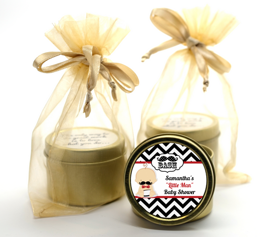 Little Man Mustache Black/Grey - Baby Shower Gold Tin Candle Favors