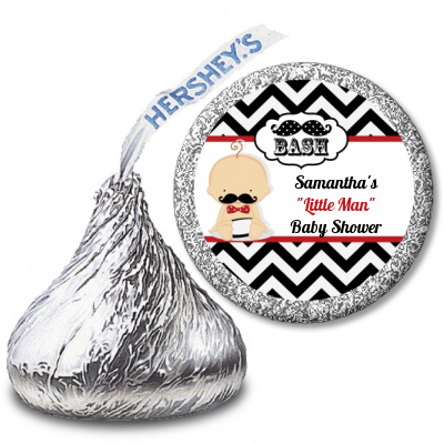 Little Man Mustache Black/Grey - Hershey Kiss Baby Shower Sticker Labels