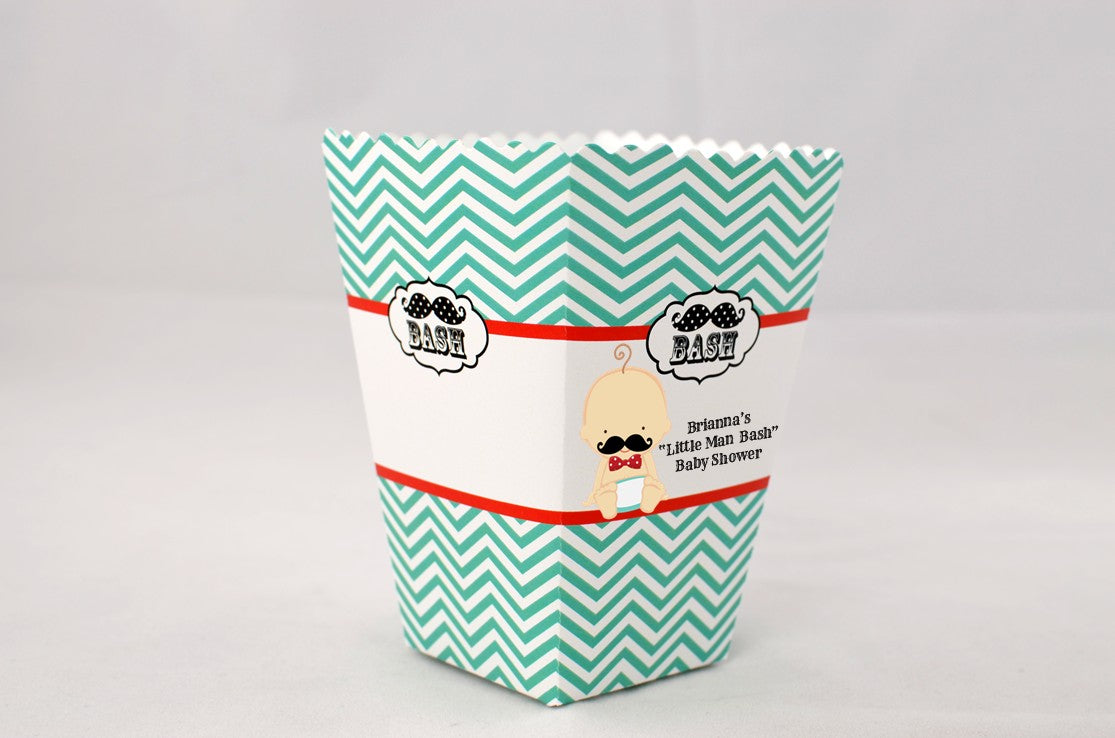 Little Man Mustache - Personalized Baby Shower Popcorn Boxes