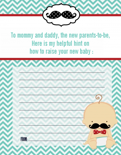 Little Man Mustache - Baby Shower Notes of Advice