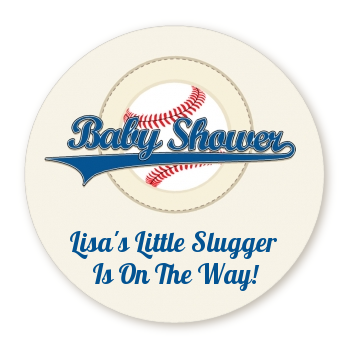 Little Slugger Baseball - Round Personalized Baby Shower Sticker Labels