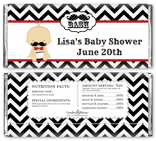 Little Man Mustache Black/Grey - Personalized Baby Shower Candy Bar Wrappers