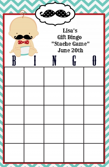 Little Man Mustache - Baby Shower Gift Bingo Game Card