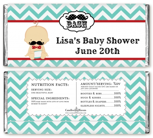 Little Man Mustache - Personalized Baby Shower Candy Bar Wrappers