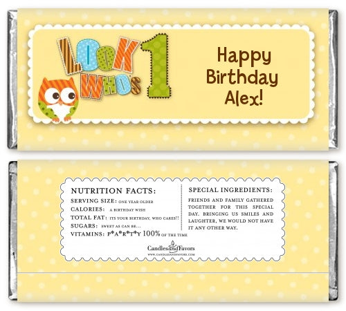 Look Who's Turning One Owl - Personalized Birthday Party Candy Bar Wrappers