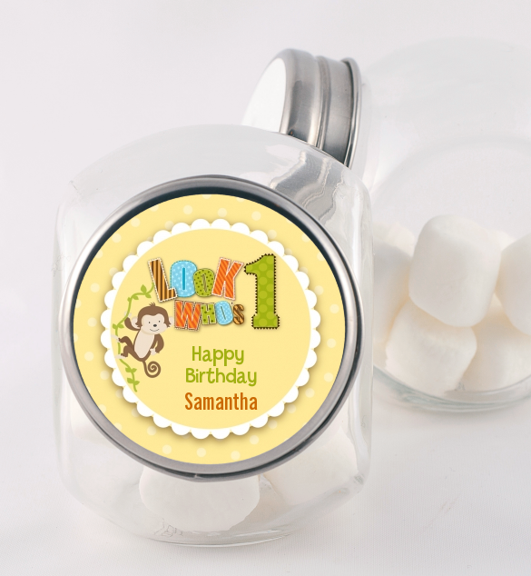 Look Who's Turning One Monkey - Personalized Birthday Party Candy Jar