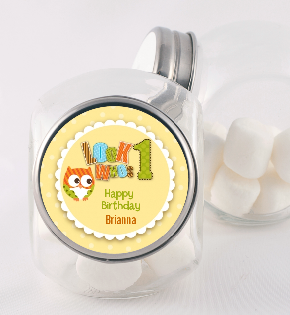 Look Who's Turning One Owl - Personalized Birthday Party Candy Jar