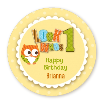 Look Who's Turning One Owl - Round Personalized Birthday Party Sticker Labels