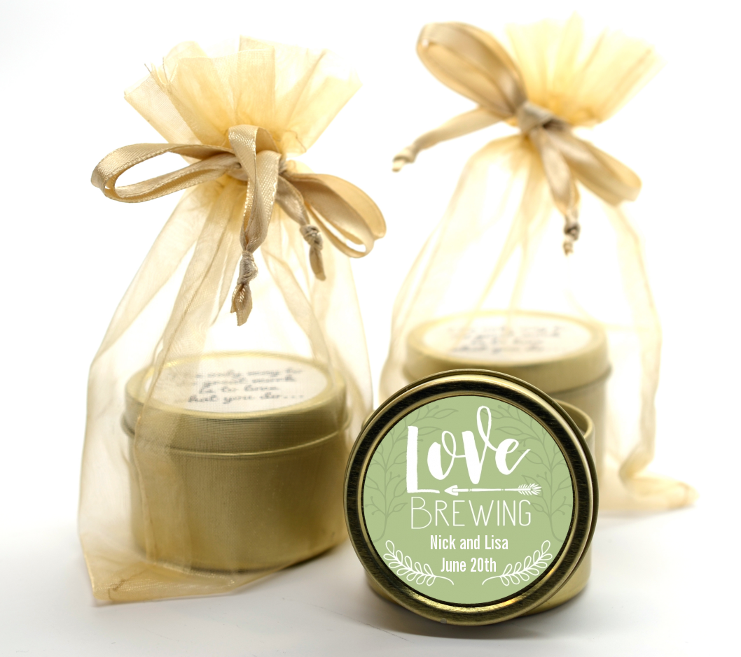 Love Brewing - Bridal Shower Gold Tin Candle Favors