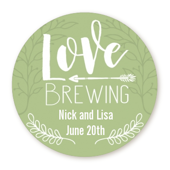 Love Brewing - Round Personalized Bridal Shower Sticker Labels