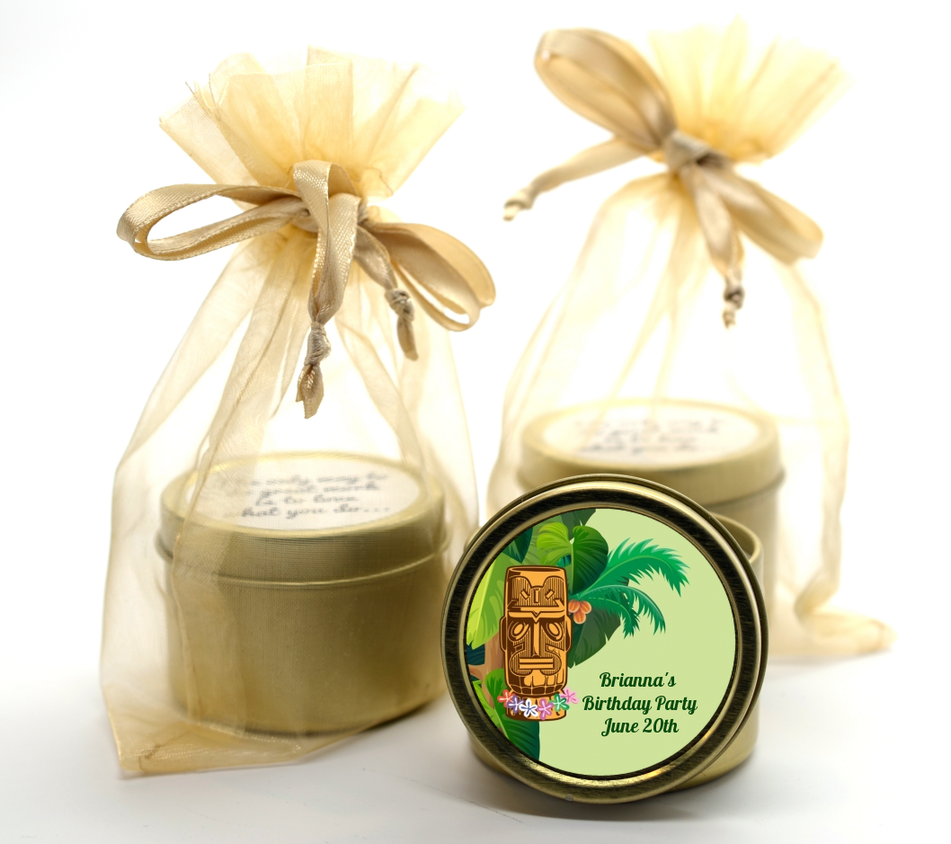 Luau Tiki - Birthday Party Gold Tin Candle Favors