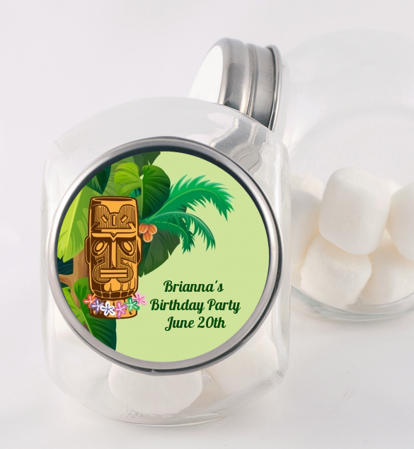 Luau Tiki - Personalized Birthday Party Candy Jar