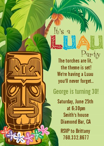 Luau Tiki - Birthday Party Invitations